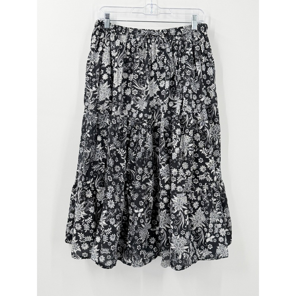 vtg y2k 90s Tiered Midi Skirt Womens XL Cottagecore Prairie Cotton boho festival